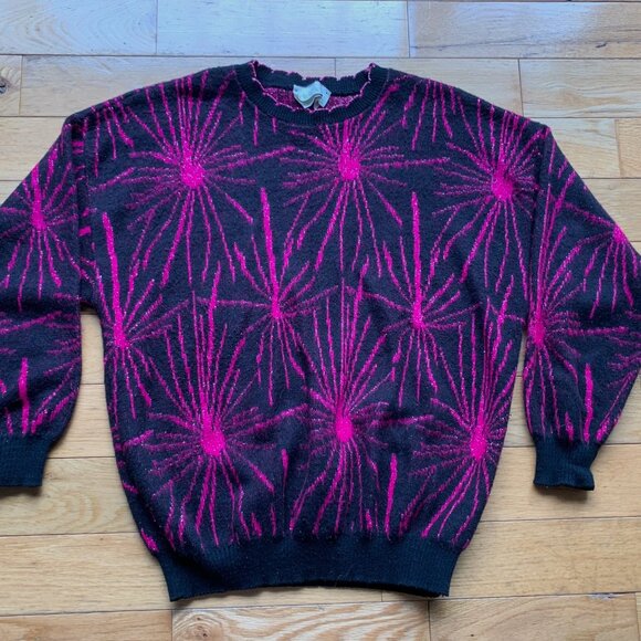 Vintage Country Romance Black & Hot Pink Abstract Burst Sweater (80s/90s) - Picture 2 of 9